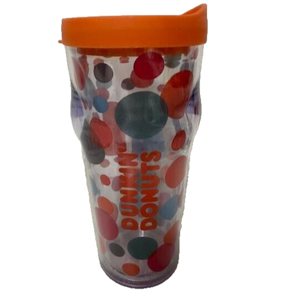 2016 Dunkin Donuts Polka Dot Pink Orange Blue Travel Tumbler 20oz - Picture 1 of 8